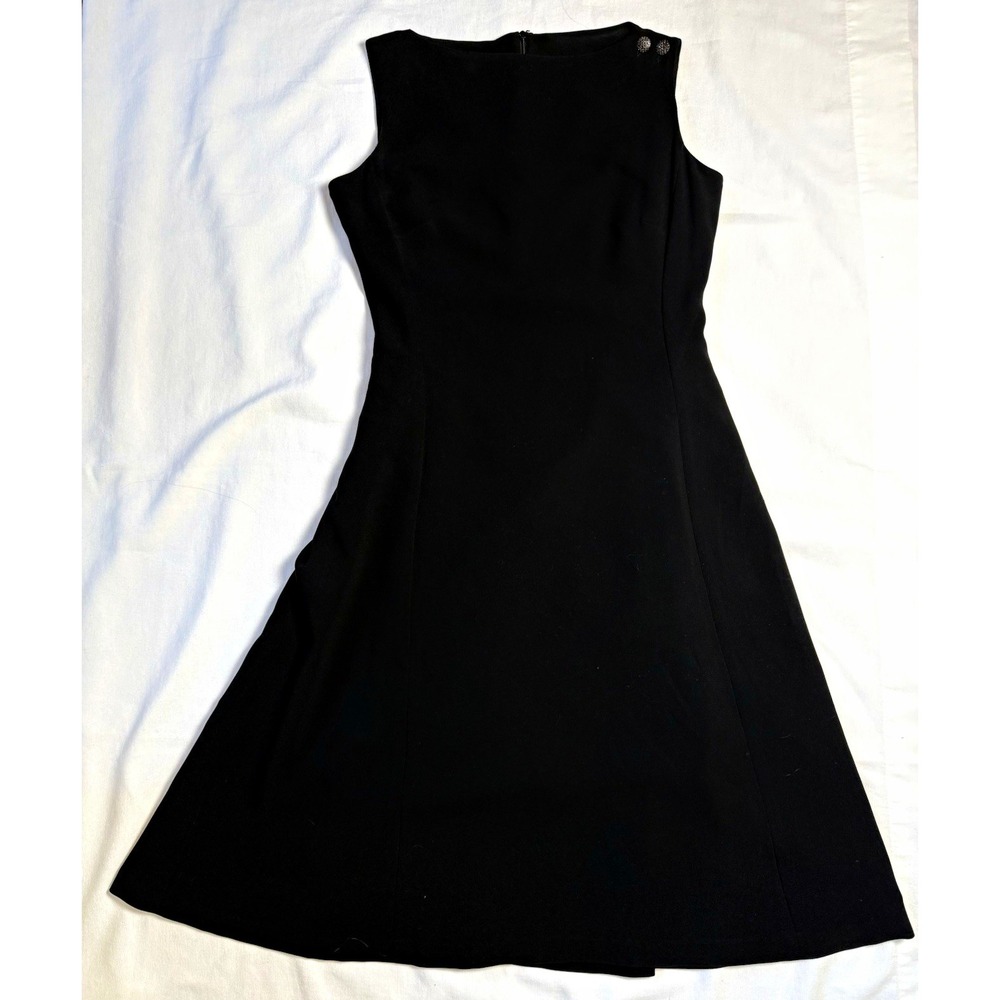 Lauren Ralph Lauren Black Beaded button A-Line Dress Boat Neck Zip Lined Knee 10